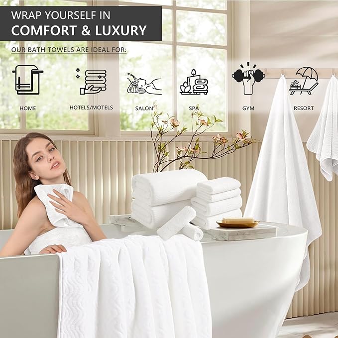 4 Piece Extra Large Bath Towel 35"x70" Oversized Bath Sheet White Bath Towel Set for Bathroom Ultra Soft Cozy Highly Absorbent Quick Dry Bathroom Towel for Spa Gym Hotel,Shower Towel for Daily Use