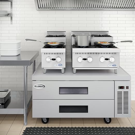 KoolMore 24 in. Commercial Four-Burner Natural Gas Step Up Range, 104000 BTU in Stainless-Steel, ETL Listed (KM-CRSU-24)