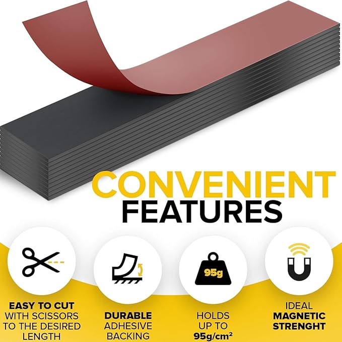 Magnetic Strips with Adhesive Backing - Magnetic Tape for Crafts - Tool and Knife Magnet Strips for Kitchen, Garage and Garden - Adhesive Magnetic Tool Holder Strip for Wall (11 Pieces, 6" x 1")