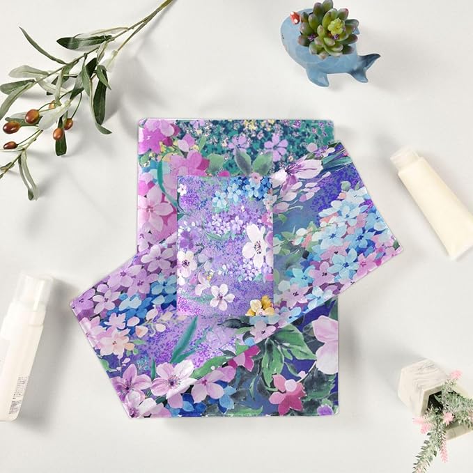 Purple Pink Blue Floral Towel Set, 3-Piece Soft Absorbent Set (1 Bath 1 Hand 1 Washcloth), Decorative Spring Garden Flower Towels for Bathtub, Shower, Hair, Face