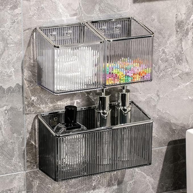 Adhesive Floating Wall Shelves – No Tools Needed for Installation | Perfect for Organizing Makeup, Toiletries & Home Accessories (GeenBody_GoldenEdge)