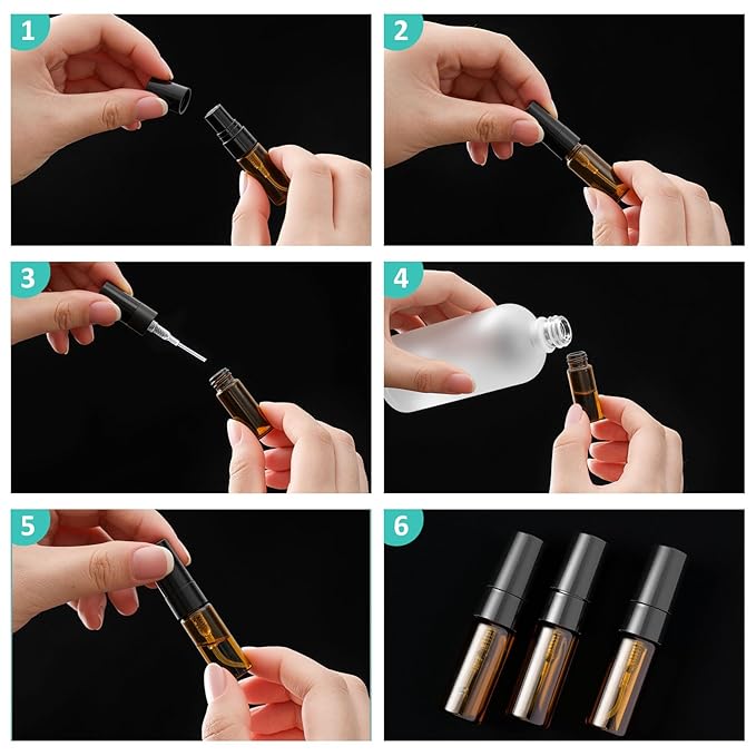 Zhehao 25 Pcs Mini Spray Bottles 3 ml Clear Glass Perfume Bottles Refillable Fine Mist Perfume Atomizer Portable Empty Sample Containers for Cleaning, Essential Oils, Travel (Amber)