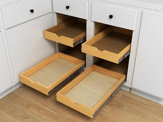 Elysian 14" Pull Out Kitchen Drawer for 18" Cabinets, Birch Solid Wood Storage Tray, 21"D x 3"H, Smooth Ball Bearing Glides, Sturdy Side Mount Design, Natural Finish