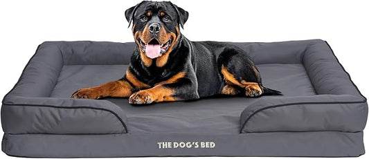 The Dog’s Bed, Orthopedic Standard Foam Waterproof Dog Bed with Standard Support, XXL Grey with Black Trim, Waterproof, Supportive Dog Bed with Replaceable Covers