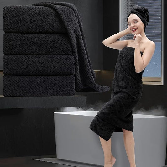 Extra Large Bath Towel Set of 4 (35"x70"),Oversized Bath Sheet Super Soft Highly Absorbent Jumbo Bathroom Towel Set Microfibers Quick Dry Shower Towel for Hotel,Bathroom,Guest,Spa,Gym (Black)