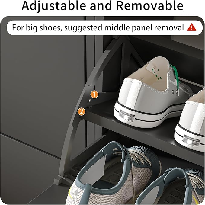 JOZZBY Shoe Cabinet Storage for Entryway, Freestanding Slim Shoe Organizer Cabinet with 2 Flip Drawers, Narrow Shoe Rack with Open Shelves for Hallway, Living Room, Black