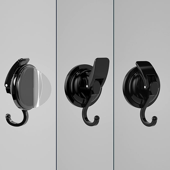 Heavy Duty Vacuum Suction Cup Hooks, Matte Black Plated Polished Super Suction for Kitchen Bathroom, 6 Pack