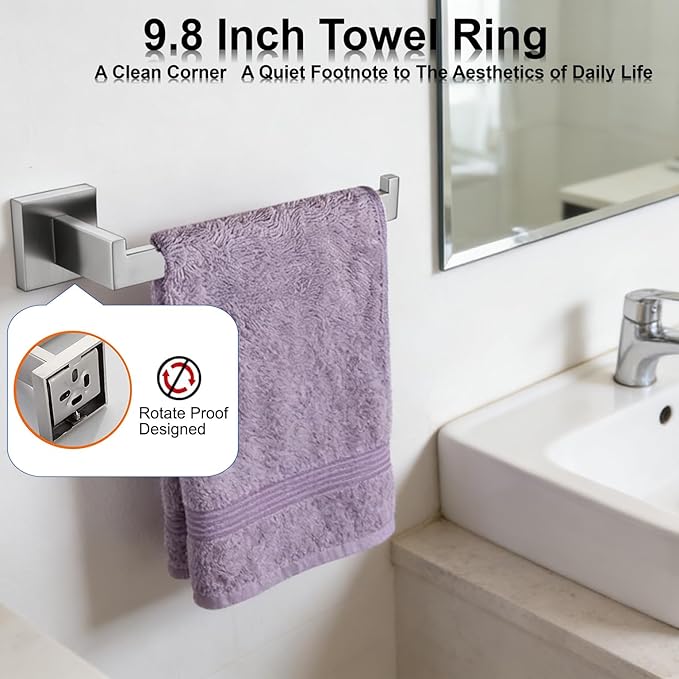 Bathroom Hardware Set 5 Piece Brushed Nickel Bathroom Accessories Set SUS304 Towel Bar Set Includes Towel Bar 24 Inch+Towel Holder+Toilet Paper Holder+Towel Hook (5, Brush Nickel)