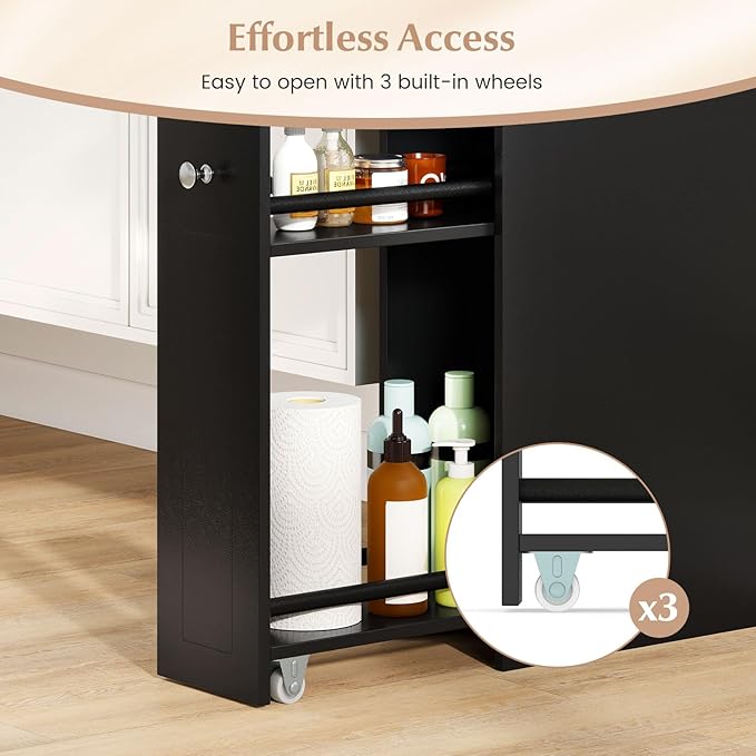 Giantex Slim Bathroom Storage Cabinet, Space-saving Toilet Side Cabinet with Slide-out Drawers on 3 Wheels, Freestanding Narrow Toilet Paper Holder for Living Room, Laundry Room, Compact Space (Black)