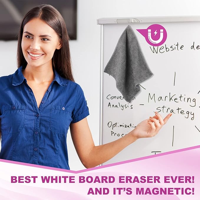 Tudomro 30 Pcs Magnetic Microfiber Cleaning Cloth Dry Erasers Bulk for Most Whiteboards Dry Erase Cloth Cleaner Reusable, Home, Office, 10'' x 10''(Black, Gray)