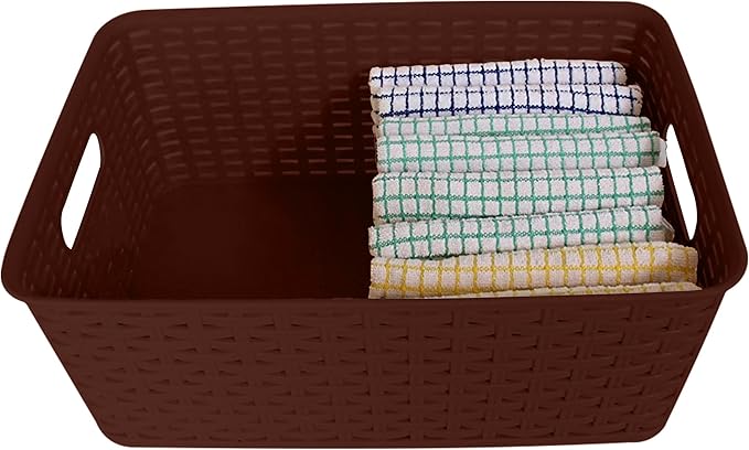 YBM Home Plastic Rattan Storage Box Basket Organizer Ba413 (1, Brown)