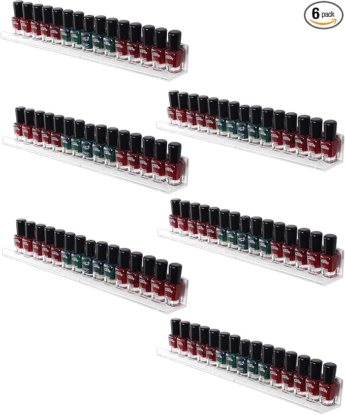 Sooyee 6 Pack Nail Polish Organizer Wall Mounted Shelf, Holder, Clear Acrylic Rack,Paint Organizer,Essential Oil Shelf Display 66-90 Bottles