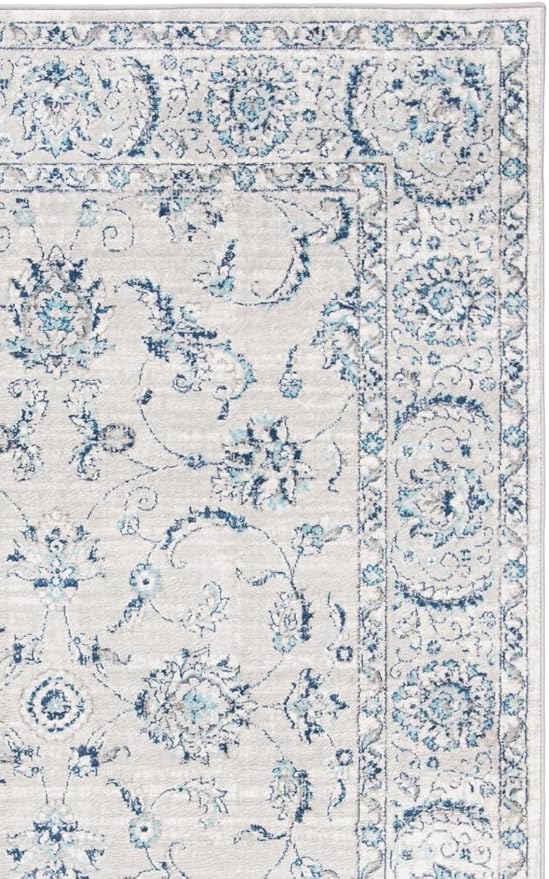 SAFAVIEH Brentwood Collection Area Rug - 6'7" Square, Light Grey & Blue, Oriental Floral Scroll Design, Non-Shedding & Easy Care, Ideal for High Traffic Areas in Living Room, Bedroom (BNT854G)