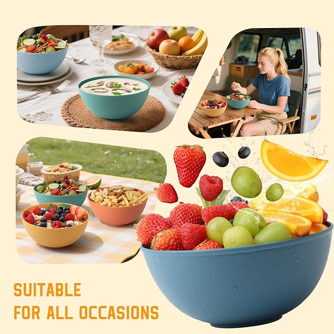 Homienly Wheat Straw Bowls Cereal Bowls 40 OZ Unbreakable Thick Soup Bowls Alternative Plastic Cereal Bowls for Kitchen, RV, Camping Microwave and Dishwasher Safe Bowl Set Reusable (Multi, 6 PCS)