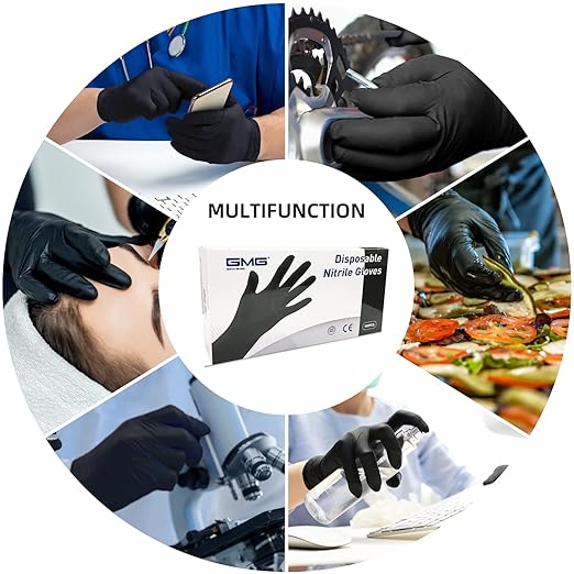 GMG SINCE1988 Exam Gloves,Black Disposable Gloves Nitrile Gloves - Latex Free Powder Free 50 Pack,4 Mil Household Cleaning Gloves