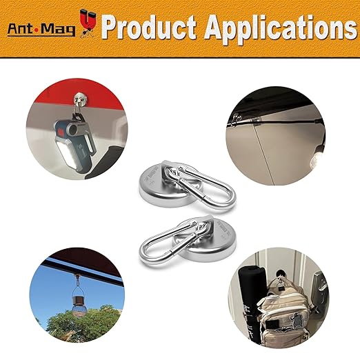 Ant Mag - Carabiner Magnetic Hooks 80LBS MAX Heavy Duty Neodymium Magnet Swivel Snap Hook for Hanging Indoor/Outdoor Grill Kitchen Cabinet Office 4 Pack