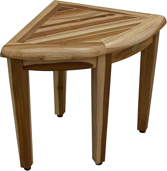 EcoDecors SnazzyCorner Waterproof Teak Wood Shower Bench Stool Seat Chair For Inside Shower Provides Safety, Storage, and Organization For Bathroom Accessories