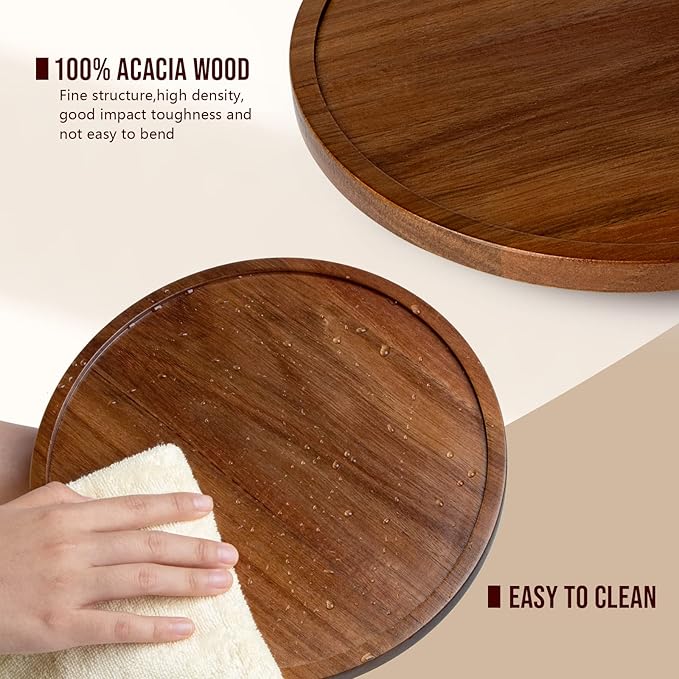 Lazy Susan Organizer for Table, 10 Inch Wooden Lazy Susan Turntable for Cabinet, Acacia Wood Turntable Kitchen Spice Rack (1 Pack)