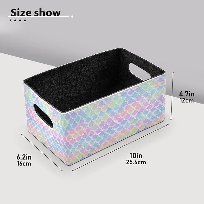 Kcldeci Mermaid Scale Rainbow Bins - Foldable Organizing Baskets for Shelves & Closet - Pink Purple Fish Tale Sturdy Baskets - Nursery Toy Storage