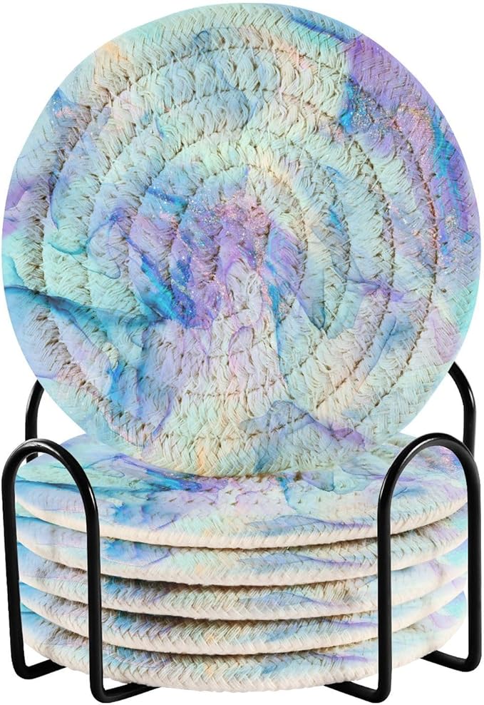 Minimalist Home Decor for Coffee Table, Kitchen, Drink Coasters, Ink Streaks Handmade Cotton Absorbent Coaster Set of 6, Housewarming and Wedding Registry Ideas