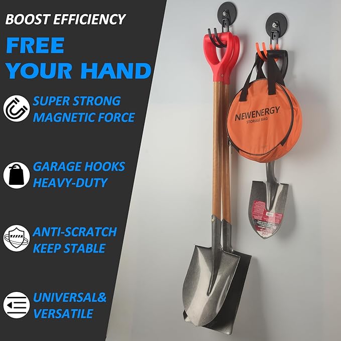 MUTUACTOR New Updated Magnetic Hooks Heavy Duty,40lbs 2Packs Strong Magnetic Hooks for Hanging,Anti-Scratch Rubber Coated Magnets J-Hook for Organizing Heavy Impact Drivers Trailer Cord Garden Tools