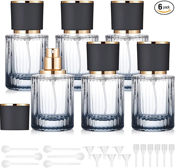 6 Pcs 30/50/100ml Empty Glass Perfume Bottles Bulk Pack for Perfume Makers Refillable Atomizer Cologne Bottles DIY Vintage Fragrance Packaging Glass Bottling Supplies (Black,50 ml)