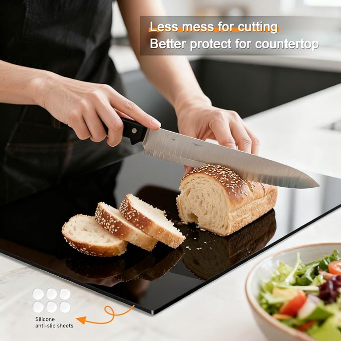 Black Cutting Boards for Kitchen, Large Acrylic Cutting Board with Counter Lip Countertop Protector, Non-Slip Tablas Para Picar Cocina, Kitchen Decor Apartment Essentials House Warming Gifts(24"x18")