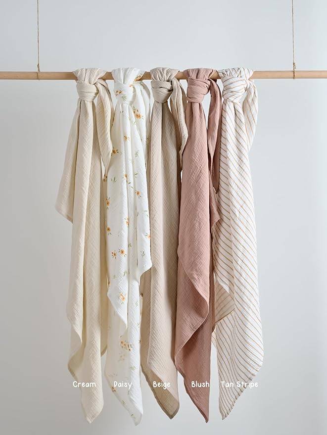 Meracorallo Muslin Swaddle Blanket, 100% Cotton Receiving Blanket Soft and Breathable Swaddle Wrap for Baby Boys and Girls, Beige