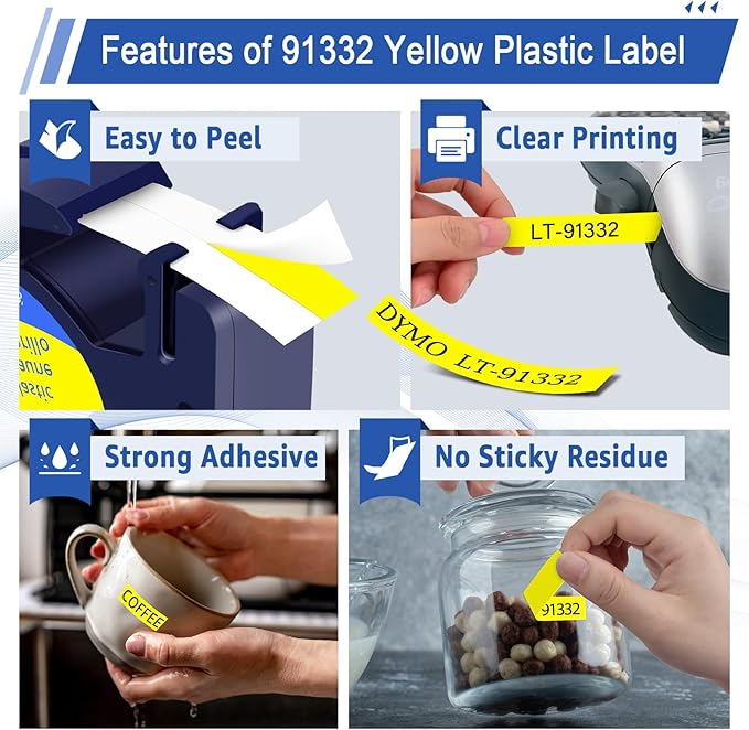 10PK Compatible for Dymo LetraTag Refills 91202 91222 91332 59423 S0721620 Yellow Plastic Label Tape 1/2'' 12mm x 4m for Letra Tag LT100H LT100T QX50 Label Maker Black on Yellow Tape