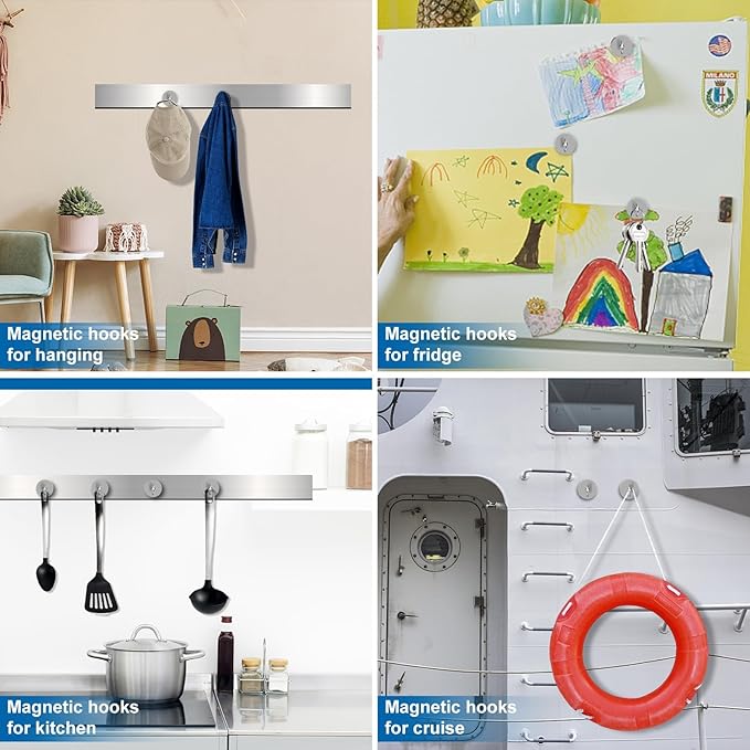 LOVIMAG Magnetic Hooks for Cruise Cabins, 120lbs Magnetic Hooks for Classroom, Strong Magnets with Hooks for Hanging, Neodymium Magnet Hooks for Fridge, Ceiling, Locker, Camper, Travel-12 Pcs