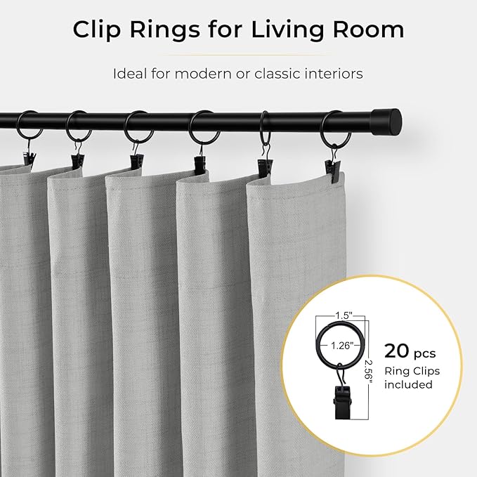 INOVADAY 100% Blackout Curtains for Bedroom, Black Out Curtains 84 Inch Long, Clip Rings Linen Blackout Drapes, Thermal Insulated Room Darkening for Living Room, 2 Panels - Dove Grey,W50xL84