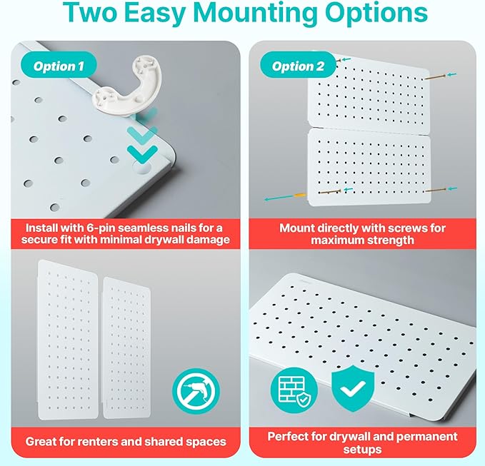 Upgraded Metal Pegboard Wall Organizer Kit – Magnetic, Heavy-Duty Peg Board with Shelves, Hooks & Clips – Wall Mount Storage for Office, Kids, Makeup, Garage & Home, Craft Organizer