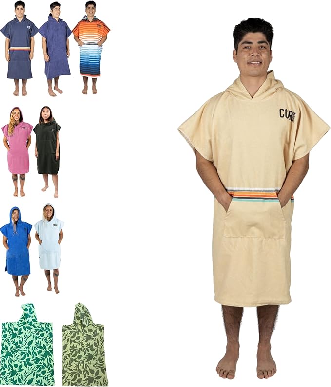 COR Surf Poncho Changing Towel Robe with Hood and Front Pocket — Thick Quick Dry Microfiber Wetsuit Poncho Towel for Surfing Beach Pool Swim (Large - Retro Sand)