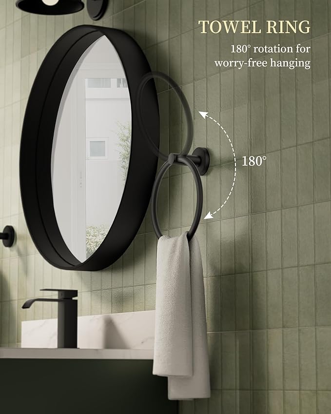 Bathroom Hardware Accessories Set 5 Pieces Matte Black 24" SUS 304 Stainless Steel Bath Double Towel Holder Bar Set Towel Rack Combination Wall Mounted for Kitchen, Laundry, Bedroom