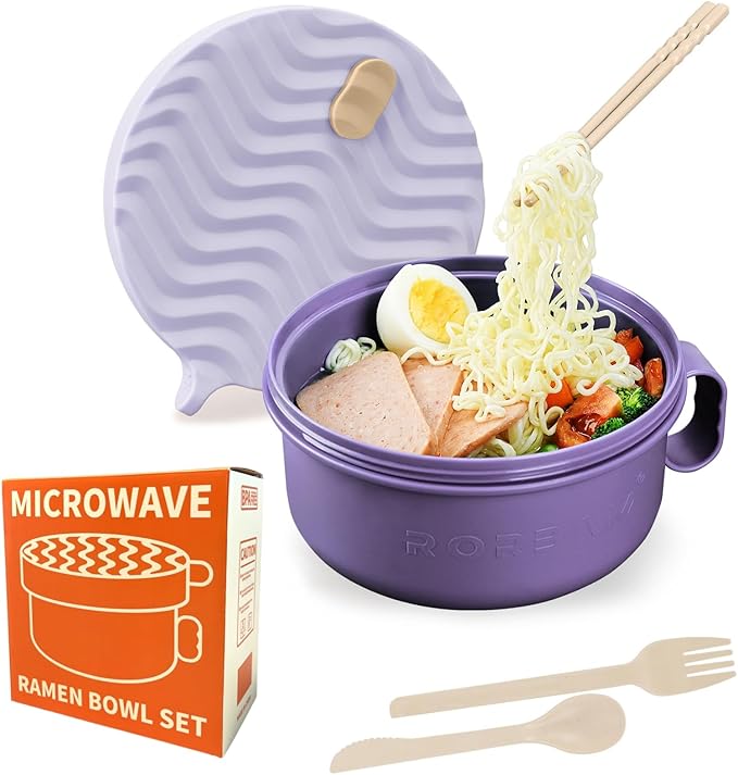 Ramen Cooker,Microwave Ramen Bowl,Ramen Noodle Bowl 48 oz, College Dorm Room Essentials for Girls for Boys, Apartment Essentials, BPA-Free. (purple)