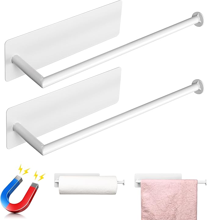 RedCall 2 Pack Magnetic Paper Towel Holder for Fridge,White Kitchen Towel Holder for Refrigerator/BBQ Grills/Griddles Toolbox/RV,Powerful Magnetic Towel Bar,Kitchen Bathroom Organizers and Storage