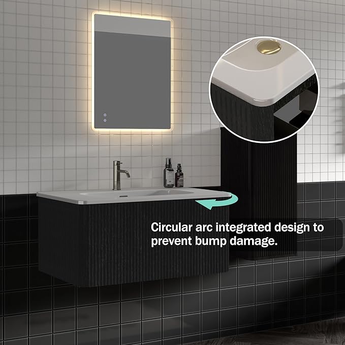 Wall Mounted Floating Bathroom Vanity with Sink Large Storage Modern Design One-Piece Sink Basin Minimalist Cabinet Built-in Overflow for Contemporary Bathrooms
