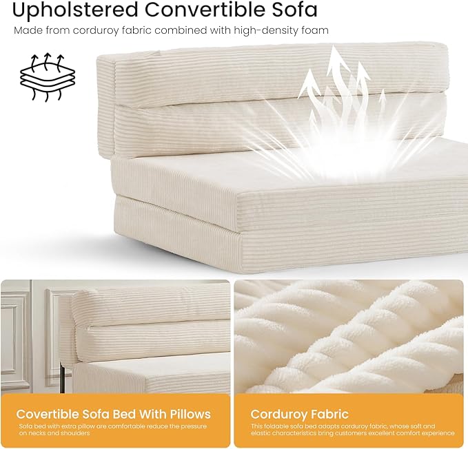 Folding Mattress Full Size, Convertible Sofa Bed with Metal Frame, Foldable Sofa Bed Floor Couch Lounge Sleeper Loveseat Folding Mattress for Living Room