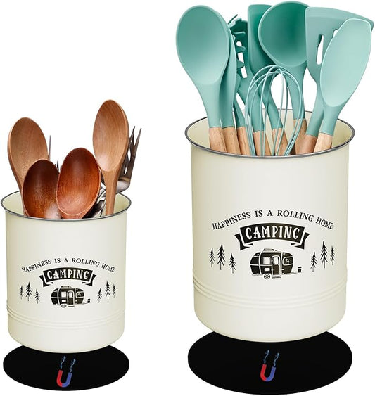 RVGUARD Magnetic RV Utensil Holder, Portable Metal Cutlery Organizer, RV Kitchen Accessories for Camper and RV with Adhesive Magnet (2 Packs)-Black