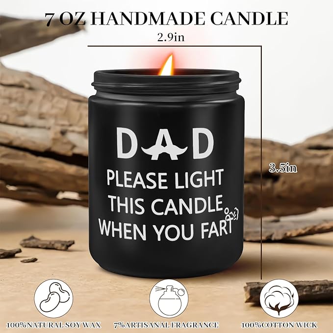 Birthday Gifts for Men Dad, Gifts for Dad Who Wants Nothing, Funny Birthday Gift for Fathers Stepdad Adoptive Father Stocking Stuffers, 7oz Sandalwood Scented Candles