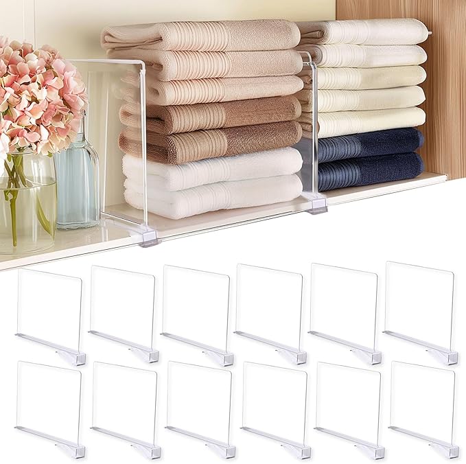 Shelf Dividers for Closet Organization, 12Pcs Closet Purse Organizeder Acrylic Shelf Dividers Purse Closet Organized Closet Dividers for Shelves Clear Shelf Dividers Shelf Separators in Closet (12Pcs)