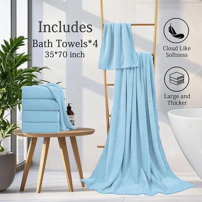 Extra Large Bath Towels Set 35x70 Inches - Blue Luxury 600 GSM Oversized Bath Sheet Towel,Ultra Soft Microfiber - Quick Dry,Highly Absorbent Shower Towels Spa Hotel Bathroom Towel Set (4-Pack)