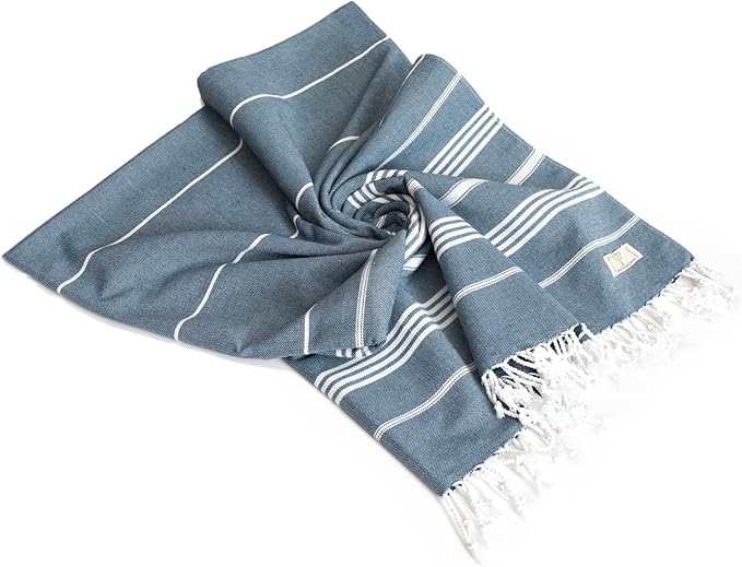 SMYRNA TURKISH COTTON Beach Blanket – Sand-Free Oversized Beach Throw 50x60 – Quick-Dry Lightweight Turkish Towel for Beach, Pool, Picnic & Outdoor Travel – Eco-Friendly Recycled Cotton, Navy