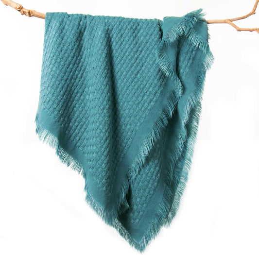 Waffle Knit Throw Blanket — Teal Blue