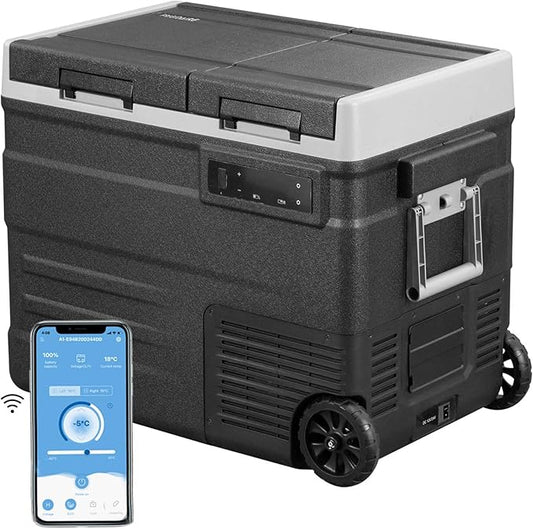 Frigidaire, 51 Qt. Portable Convertible Electric Refrigerator/Freezer Trolley-With App, Dual Zone, Black