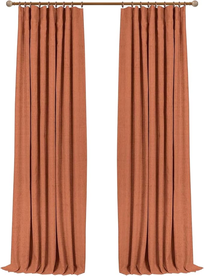 INOVADAY 100% Blackout Curtains for Bedroom, Black Out Curtains 96 Inch Long, Clip Rings Linen Blackout Drapes, Thermal Insulated Room Darkening for Living Room, 2 Panels - Orange,W50xL96