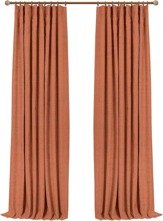 INOVADAY 100% Blackout Curtains for Bedroom, Black Out Curtains 96 Inch Long, Clip Rings Linen Blackout Drapes, Thermal Insulated Room Darkening for Living Room, 2 Panels - Orange,W50xL96