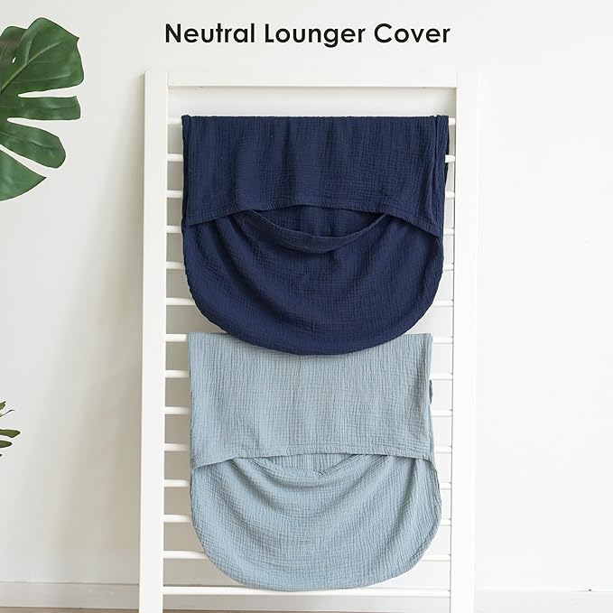 Muslin Baby Cover for Newborn, Soft and Breathable 100% Cotton Lounger Slipcover Neutral, Pack of 2(Dark Blue)