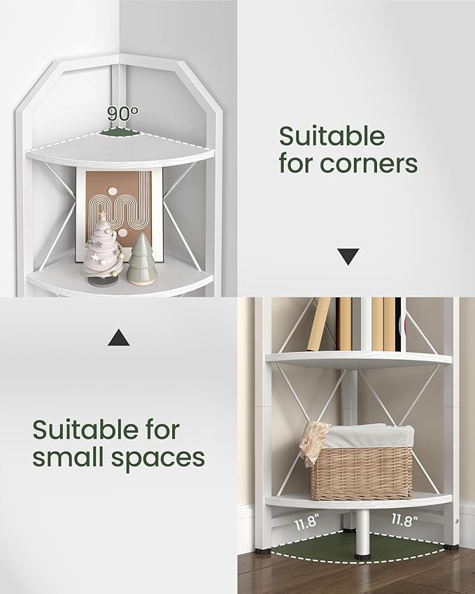 6-Tier Industrial Corner Shelf, 71.2" Corner Storage Stand, Plant Stand Display Shelf, Corner Bookcase for Bedroom, Living Room, Home Office, White TCJ11WB