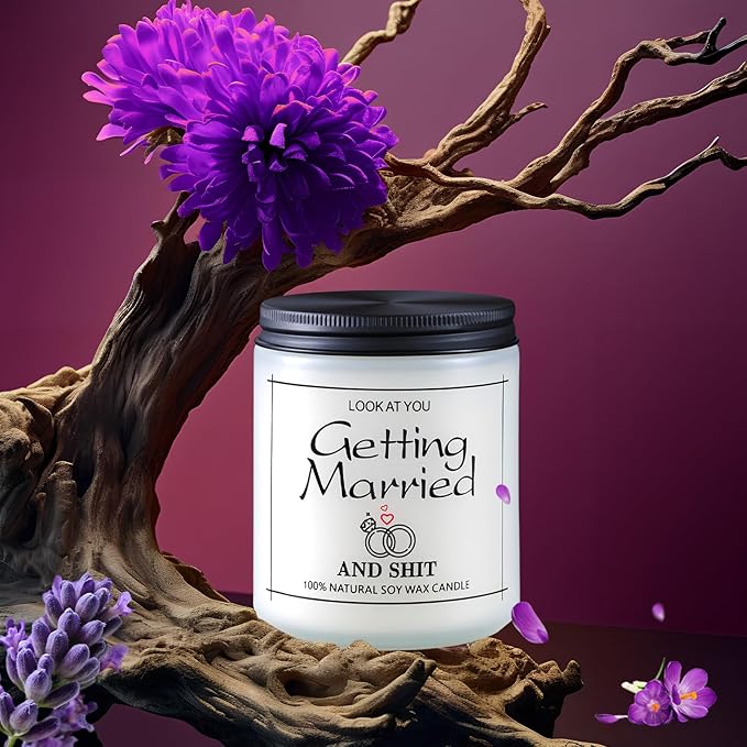 Funny Wedding Gifts, Bridal Shower Gift for Bride, Couple Engagement Gifts for Women, Bride to Be, Just Married, 9oz Lavender Scented Candle - Newly Wed Mr and Mrs Gift for The Couple
